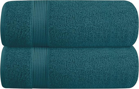 Belizzi Home Cotton 2 Pack Oversized Bath Towel Set 28x55 inches, Large Bath Towels, Ultra Absorbant Compact Quickdry & Lightweight Towel, Ideal for Gym Travel Camp Pool - Teal