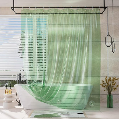 AmazerBath Heavy Duty Shower Curtain and Liner 2-in-1, 100% EVA Luxury Soft Clear Mint Green Shower Curtain Liner, 72x72 Plastic Weighted Shower Curtain, 12 Rustproof Grommets & 3 Heavyweight Stones