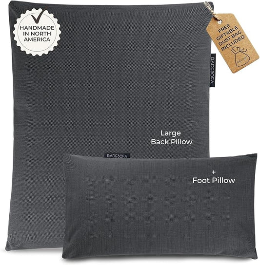 BADESOFA® Luxury Bath Pillow Set 2-Piece – Large Back Pillow & Foot Pillow for Tub – Spa-Grade Comfort for Head, Neck, Back & Feet – Quick Drying Bathtub Cushion Set in Charcoal