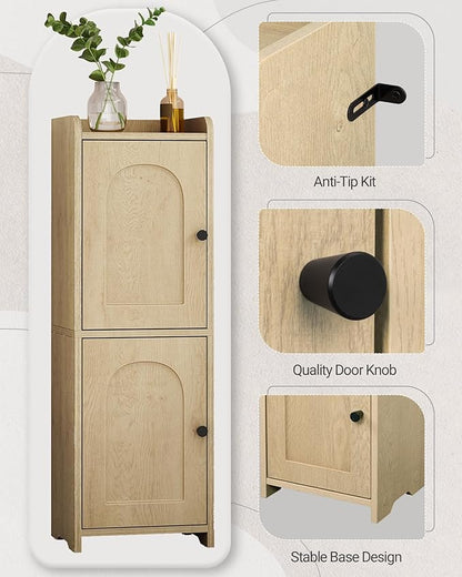 Bathroom Storage Cabinet, Corner Floor Cabinet with 2 Doors and Adjustable Shelf, Narrow Toilet Paper Cabinets, Bathroom Organizer for Small Spaces, 7.9" D x 9.8" W x 29.5" H Yellow
