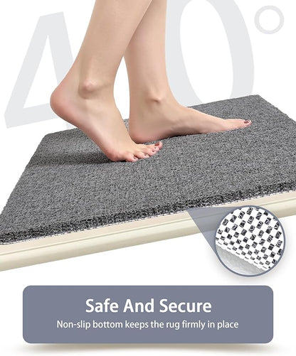Mecko Non-Slip Shower Mat, Anti-Slip Bath Mat with Foot Scrubber – Quick-Drying Loofah Texture for Indoor and Outdoor Use, Bathtubs and Wet Areas (Grey, 17"x47")