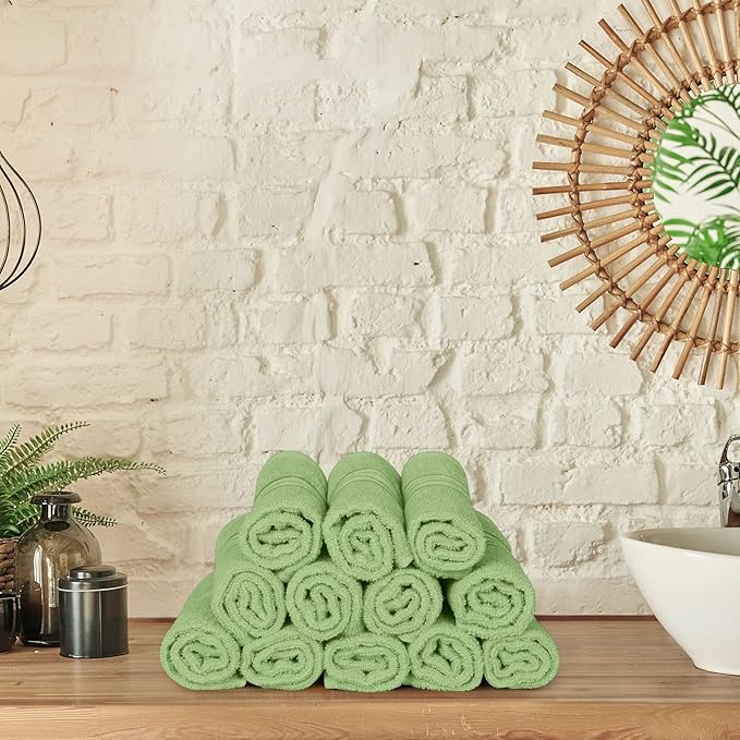Utopia Towels 12 Pack Premium Wash Cloths Set, 12 by 12 Inches, 100% Cotton Ring Spun, Highly Absorbent and Soft Feel Washcloths for Bathroom, Spa, Gym, and Face, Sage Green