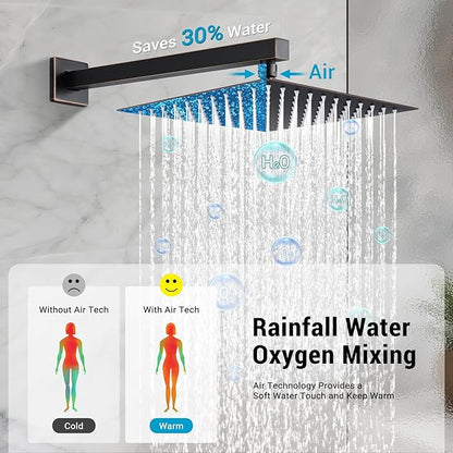 Shower Faucet Set, Wall Mount 10 Inch Square Rainfall Shower Head and Handle Set Single Handle Shower System Set with Female Threads Valve Body and Trim Included (Oil Rubbed Bronze)