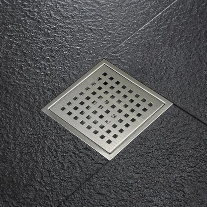 6 Inch Square Shower Drain with Flange, Removeable Grate SUS 304 Stainless Steel Shower Drain with Hair Catcher (Brushed Nickel, 6 Inch)