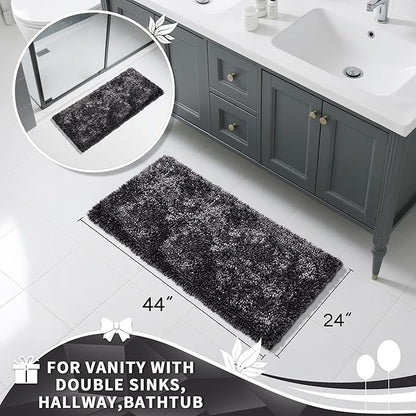 Yimobra Long Bathroom Rug Non Slip 44x24 Inch, Extra Thick Soft Absorbent Chenille Bath Mat, Machine Washable Quick Dry Bath Rugs for Bathroom Floor, Tub and Shower, Home Decor Accessories, Dark Grey