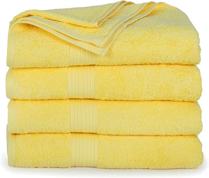 Ample Decor Bath Towels 100% Cotton 30 X 54 Inch 600 GSM Soft Quick Dry Bathroom Towel - 4pcs Yellow