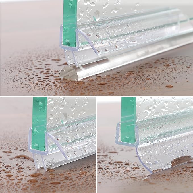 Frameless Shower Door Seal Strip 4 Pack x 39 Inch U for 3/8" Thick Glass Shower Door Side Seal Strip Bottom Seal Door Sweep, Ultra Clear Polycarbonate, Stop Shower Leaks Create A Water Barrier