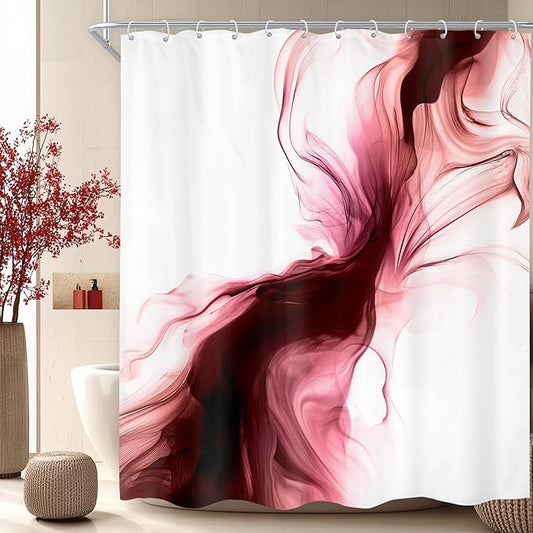 Cinbloo Red Burgundy Shower Curtain 60Wx72H Abstract Marble Ombre Modern Ink Texture Minimalist Elegant Smoke Shapes Bathroom Curtain Set Dark Aesthetic Women Neutral Bath Bathroom Accessories Decor