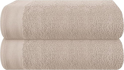 Cotton 2 Pack Oversized Bath Towel Set 28x55 inches, Large Bath Towels, Ultra Absorbant Compact Quickdry & Lightweight Towel, Ideal for Gym Travel Camp Pool - Tan