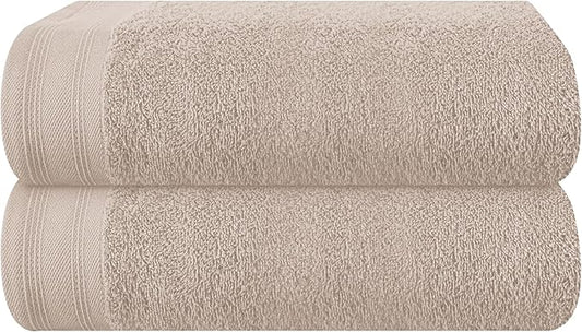 Cotton 2 Pack Oversized Bath Towel Set 28x55 inches, Large Bath Towels, Ultra Absorbant Compact Quickdry & Lightweight Towel, Ideal for Gym Travel Camp Pool - Tan