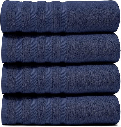 Hearth & Harbor Bath Towels for Bathroom - 100% Ring Spun Cotton Luxury Bathroom Towels - Soft & Highly Absorbent 4 Bath Towels, Navy