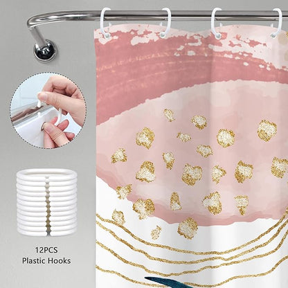 Pink Blue Boho Shower Curtain Modern Abstract Tropical Palm Leaves Bohemian Minimalist Gold Leaf Mid Century Plant Botanical Bathroom Decor 72Wx72H Bath Curtain Fabric Polyester 12 Pack Hooks