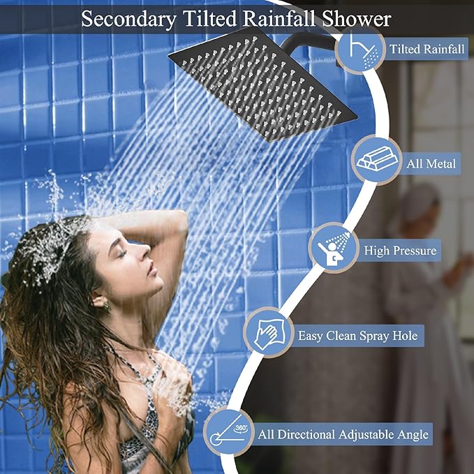 Shower Faucet Set Matte Black Shower System, Knob Switch Diverter Shower Faucet with High Pressure Handheld Spray, Wall Mount 10 Inch Shower Head with 6 Inch Wall Mount Shower Head