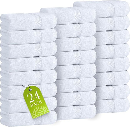 Wealuxe White Washcloths 24 Pack - 600 GSM 100% Ring-Spun Cotton Wash Cloths for Showering, Highly Absorbent and Soft | 12x12 Inches
