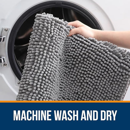 OLANLY Bathroom Rugs 47x17, Extra Soft Absorbent Chenille Bath Rugs, Rubber Backing Quick Dry, Machine Washable Bath Mats for Bathroom Floor, Tub and Shower, Home Decor Accessories, Grey