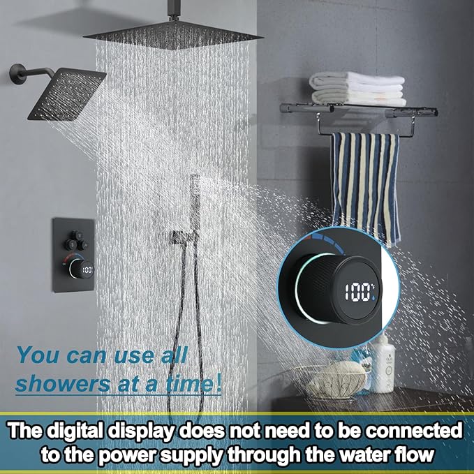 Shower System 12 Inches Rainfall Shower System Shower Head System for Bathroom 3 function shower system set Shower Faucet Rough-in Valve