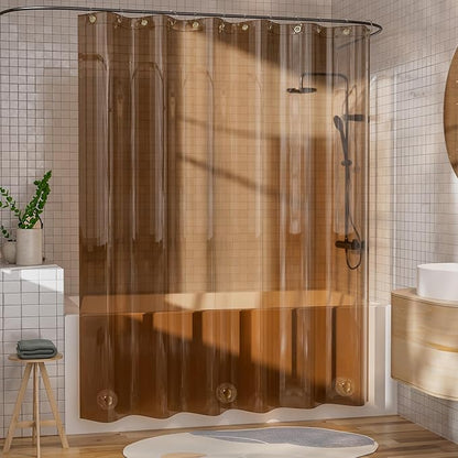 AmazerBath Long Shower Curtain Liner, 100% EVA Soft Clear Amber Heavy Duty 78 inch Shower Curtain and Liner 2-in-1, 72x78 Plastic Bathroom Shower Curtain, 12 Rustproof Grommets & 3 Weighted Stones
