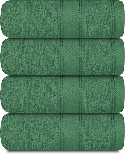 Casa Lino 100% Cotton Hand Towels for Bathroom - Soft, Highly Absorbent & Quick Dry Kitchen Towels - Gym Towel Set - Travel Towel Set - 24" x 16" - Pack of 4 - (Green)