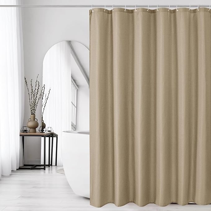 Gibelle Small Stall Shower Curtain 36 x 72, Narrow Half Waffle Weave Textured Fabric Shower Curtain for Bathroom, Water Repellent, Machine Washable, Beige