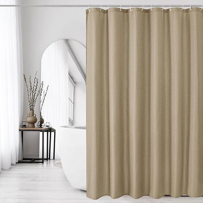 Gibelle Long Shower Curtain 72 x 78, Tall Waffle Weave Textured Fabric Shower Curtain for Bathroom, Water Repellent, Machine Washable, Beige