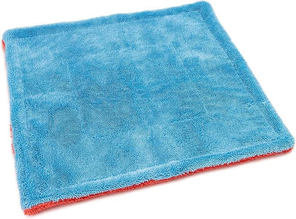 Autofiber Dreadnought Max Triple Layer Microfiber Car Drying Towel, Twist Pile and 1400GSM, Pack of 2 (16 inch x 16 inch) Blue/Red