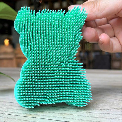 Premium Sensory Brush for Kids or Autism,Soft Silicone Body Scrubber,2 in 1 Sensory Room Occupational Therapy Fidget Brushes,Silicone Loofah,Pet Shower Brushes Bath Shampoo Brush(Bear-Teal)