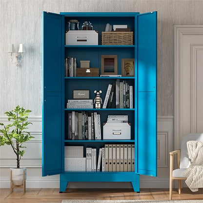 Metal Kitchen Pantry Cabinet,71" Tall Blue Pantry Cabinet with 2 Doors and 4 Adjustable Shelves, Farmhouse Storage Freestanding Cupboard for Kitchen,Home Office Living Room,Dining Room