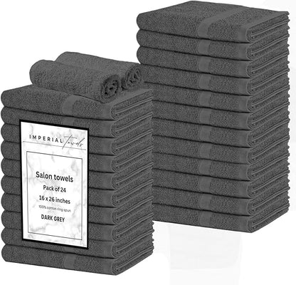 Salon Towels -24 Pack Grey Hand Towels 100% Cotton Spa Towels – 16x26 inches Highly Absorbable Facial Towel Gym, Hair, Face Bulk Small Towel (Not Bleach Proof)