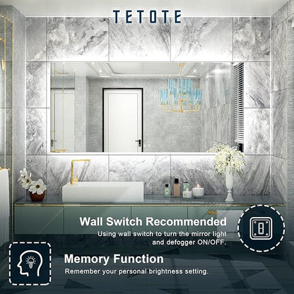 TETOTE 60 x 28 Inch LED Backlit Mirror with Light Bathroom Vanity Lighted Mirror,Anti-Fog,Dimmalbe,CRI90+,Waterproof,Wall Mounted