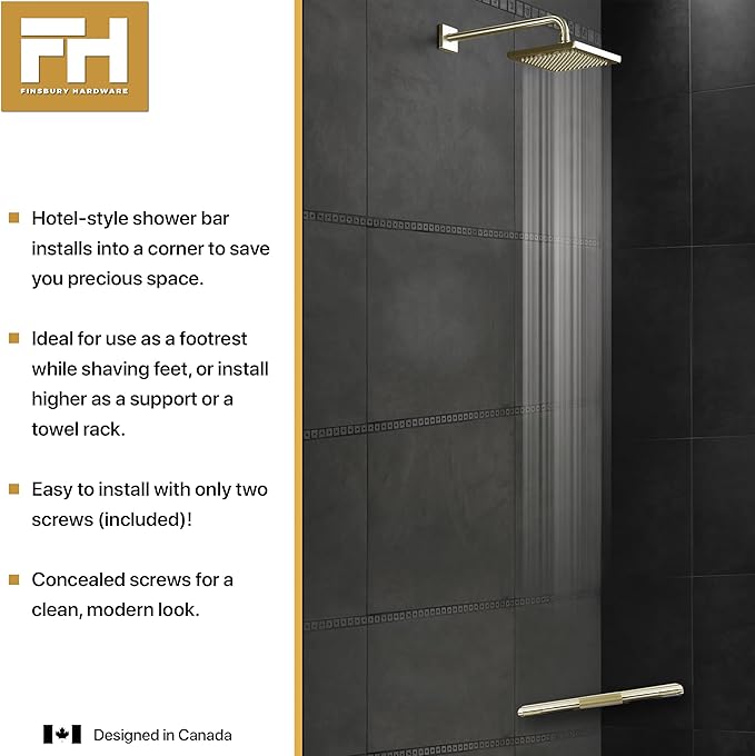 Shower Foot Rest, Corner Shower Bar for Shaving Legs, Wall Mounted Hotel Foot Ledge, Brass Bar Bathroom Foot Step (Polished Brass)