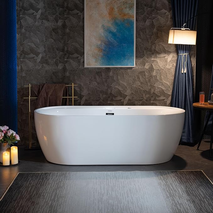 WOODBRIDGE 72" x 35-3/8" Whirlpool and Air Bath Heated Soaking Combination Tub with Adjustable Speed Air Blower and Display Control Panel, White,BJ-500
