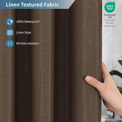 2-in-1 Waterproof Fabric Shower Curtain or Liner,Linen Textured,Breathable TPU & Washable Bathroom Shower Curtain Set with 12 Plastic Hooks,Modern,72"x72" Brown