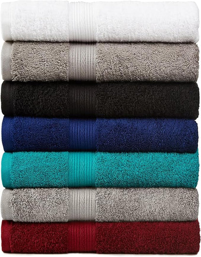 Amazon Basics 6 Piece Oversized Fade resistant Towel set, 100% Cotton towels for bathroom, soft and absorbent, 2 Bath Towels, 2 Hand Towels and 2 Washcloths bathroom towel set, Navy Blue