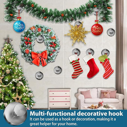 Suction Cup Hooks for Shower, 2 PCS No-Drill Towel Holder for Bathrooms Wall, Glass Door, Mirror, Tiles, Kitchen, Hold Robe & Wreath, Hanging up to 15 lbs – Waterproof & Rustproof, Loofah-Silver
