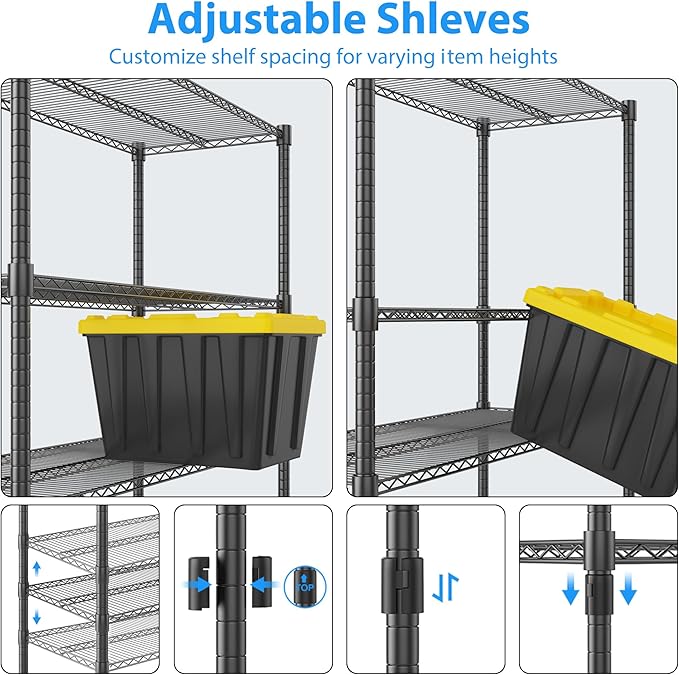 Homdox Heavy Duty Metal Shelves for Storage, 4 Tier Storage Racks and Shelving, Commercial Adjustable Wire Shelving Unit on Wheels, Garage Rack Pantry Shelves Kitchen Shelving, 18"x48"x72", Black