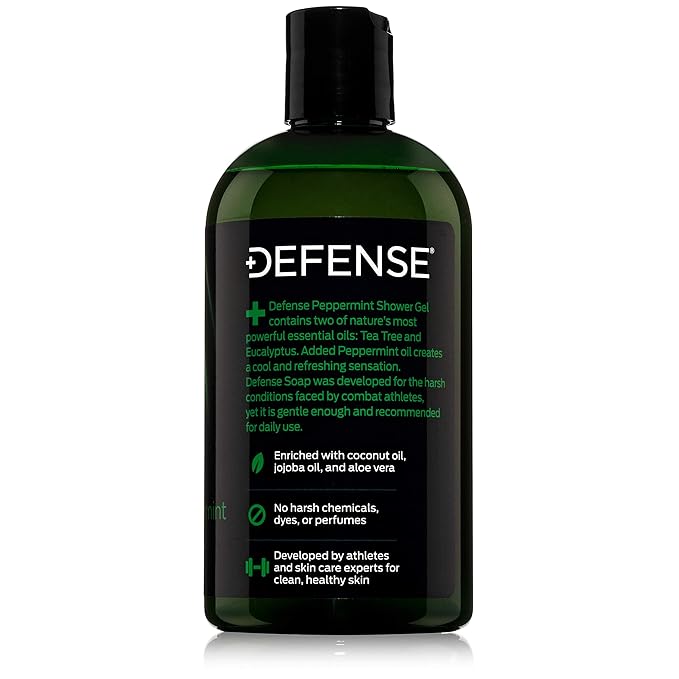 Defense Soap Peppermint Tea Tree Body Wash | All Natural Organic Shower Soap for Athletes | Odor Control & Skin Fungal Protection for Sports, Post Workout & Recovery - 12 oz (Pack of 2)