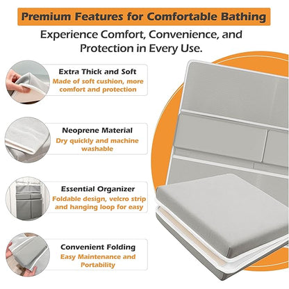 Premium Bath Kneeler, Baby Bath Kneeler and Elbow Rest Pad Set, Kneeling Pad for Bathing Baby, Knee Pads for Bathing Babies, Large Knee Pads (22 Inch × 13 Inch) with 4 Mesh Pockets (Large, Gray)