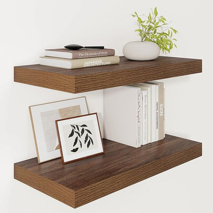 Vivelove 12 Inch Deep Floating Shelves for Wall, 24" X 12" X 2" Floating Shelf, 2 Inch Thick Shelf for Bathroom Bedroom Kitchen Book Room, Modern Farmhouse Decor Set of 2, Walnut