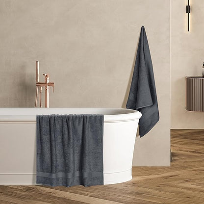 GLAMBURG Premium Cotton 4 Pack Bath Towel Set - 100% Pure Cotton - 4 Bath Towels 27x54 - Ideal for Everyday use - Ultra Soft & Highly Absorbent - Charcoal
