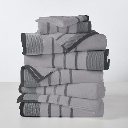 Great Bay Home Decorative Bath Towel Set - Luxury Cotton 6 Piece Towel Set - 2 Bath Towels, 2 Hand Towels, 2 Washcloths - Luxurious, Ultra-Soft, Durable Towel for Bathroom Decor (Grey)