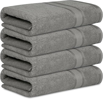 Casa Lino Silver Grey Bath Towels Set of 4 (54" x 27") - Large Bathroom Towel Set - 100% Cotton Towels for Bathroom - Highly Absorbent & Quick Dry Bath Towel Multipack - New Apartment Essentials