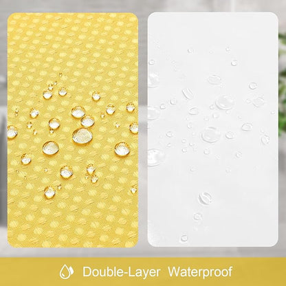 3 in 1 Stall Half Size Yellow Shower Curtain Set-36 W x 72 H, Modern Waffle Waterproof Fabric and PEVA Liner Set with Stainless Steel Hooks