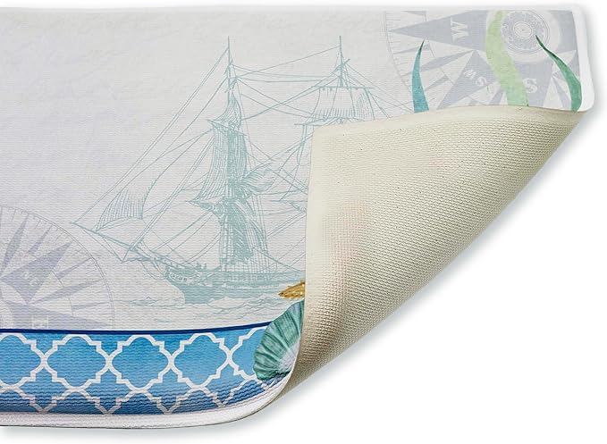 Stupell Industries Bayside Sea Life & Ship Plush Bathroom Mat & Bath Rug, Soft Quick-Dry Non-Slip Bathroom Rug with Recycled Foam Cushion, Coastal Nautical Marine Design by Kim Allen, 18"x30"