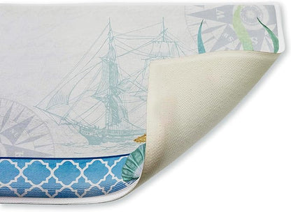Stupell Industries Bayside Sea Life & Ship Plush Bathroom Mat & Bath Rug, Soft Quick-Dry Non-Slip Bathroom Rug with Recycled Foam Cushion, Coastal Nautical Marine Design by Kim Allen, 18"x30"