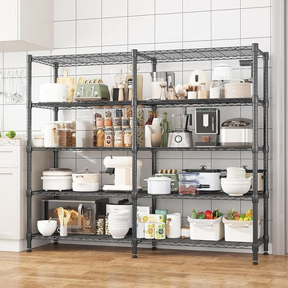 Homdox Heavy Duty Metal Shelves for Storage, 5 Tier Storage Racks and Shelving, Adjustable Wire Shelving Unit, Garage Rack Pantry Shelves Kitchen Shelving, 18"x72"x72", Black