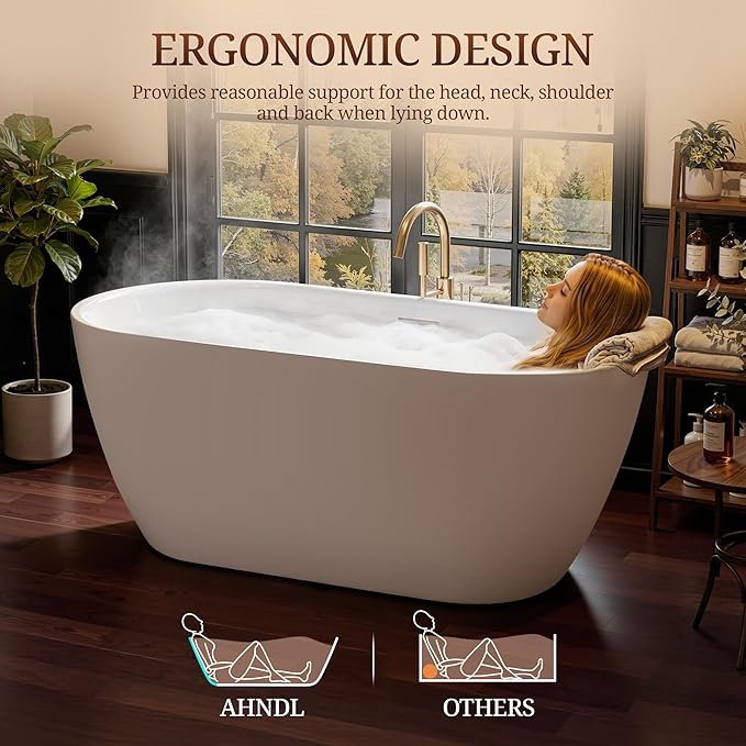 67" Acrylic Freestanding Bathtub, Deep Soaking Tub with Integrated Overflow and Drain, Oval Stand Alone Tub, Modern Bathtubs for Bathroom, cUPC Certified(Glossy White)
