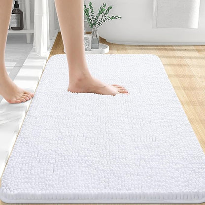 OLANLY Bathroom Rugs 32x20, Extra Soft Absorbent Chenille Bath Rugs, Rubber Backing Quick Dry, Machine Washable Bath Mats for Bathroom Floor, Tub and Shower, Home Decor Accessories, White