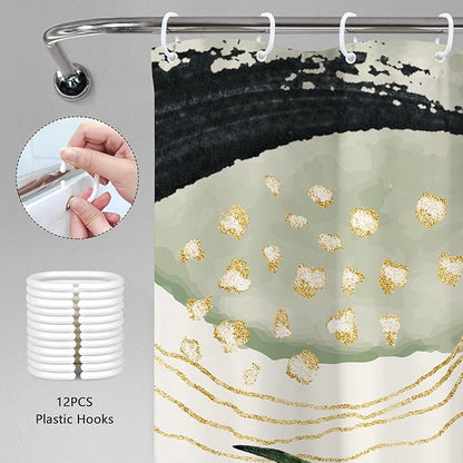 Grey Green Boho Shower Curtain 72Wx72H Abstract Tropical Palm Leaves Modern Bohemian Minimalist Gold Leaf Mid Century Plant Bathroom Decor Botanical Bath Curtain Fabric Polyester 12 Pack Hooks