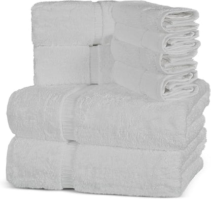 Towel Bazaar Premium Cotton Super Soft and Absorbent Turkish Towels (8-Piece Towel Set, White)