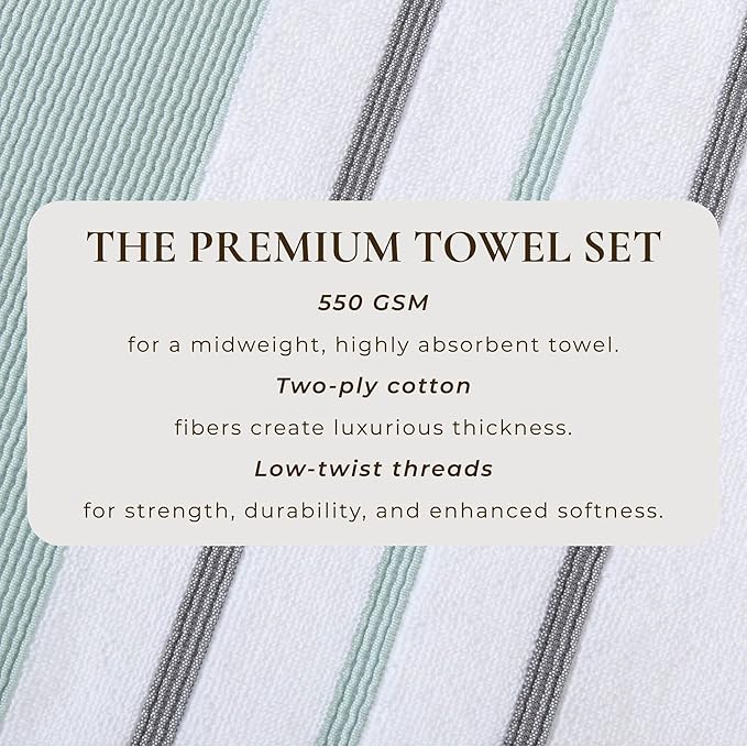 Great Bay Home Decorative Bath Towel Set - Luxury Cotton 4 Pack 54x27 Bath Towel Set - Luxurious, Ultra-Soft, Durable Towels for Bathroom Decor (Eucalyptus/Grey)